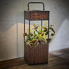 LED Solar Blumen Topf Ständer Polyrattan - 50 x 19 cm - Pflanz Säule beleuchtet