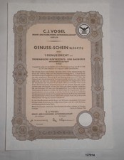 Genussschein Aktie C.J.Vogel Draht- & Kabelwerke AG Berlin Februar 1966 (127909)