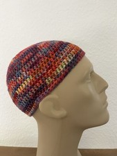 Herren Mütze-gehäkelt-kurz-Baumwolle - KU 58-60cm-Rot Multi Color- NEU - DJ Ötzi