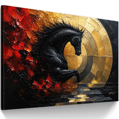 Schwarzes pferd wandbild gold - wandbild,