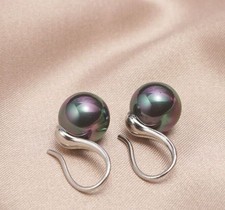 schwarze Ohrringe 925 Sterlingsilber|echte Muchelkernperlen 8mm|Ohrstecker