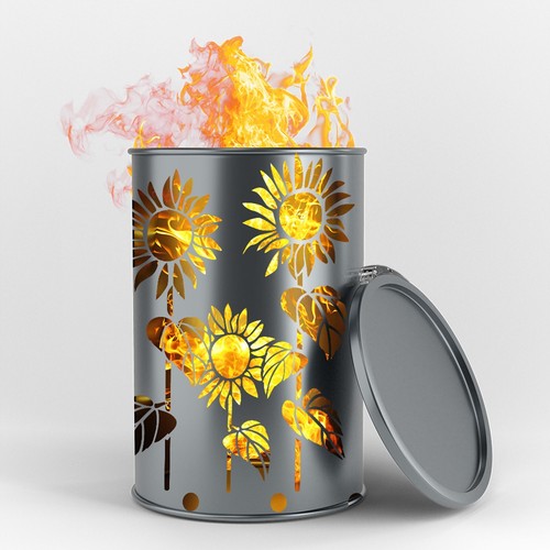 Feuertonne mit sonnenblume - sonnenblume,