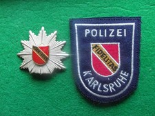 Polizei   KARLSRUHE , Alter MÜTZENSTERN und Ärmelabzeichen, SELTEN gut erhalten