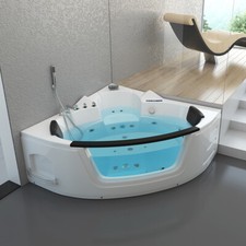 Whirlpool Badewanne mit 21 Massage Düsen + Heizung + Ozon + Glas + LED Eckwanne