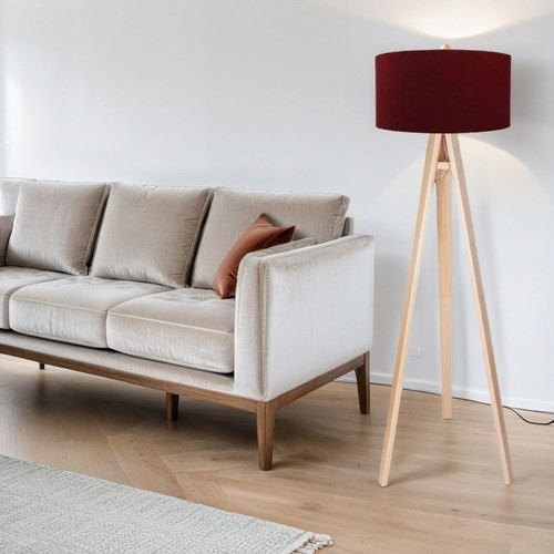 Stehlampe holz stoff bordeaux - stoff,