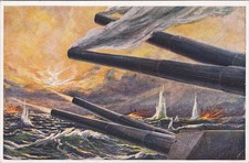 Künstler AK Postkarte Geschützrohre Skagerrak Schlacht kaiserliche Kriegsmarine