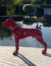 Luxus Dogge Lebensgroß Stehend Figur Deko Tierfigur Design Rot