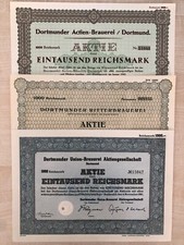 Dortmunder Brauerei Aktien - 3 x - Dortmunder Ritter - Dortmunder Union - DAB -