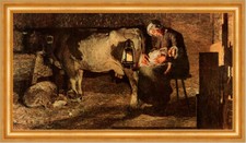 Die beiden Mütter Giovanni Segantini Stall Kuh Schlaf Mutter H A3 0311 Gerahmt