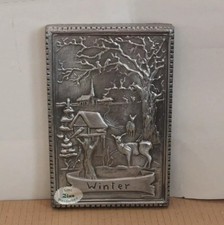 Wandbild Zinn 800g Relief 21cm Winter Landschaft Jahreszeiten alt vintage 4-4