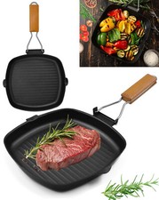 Grillpfanne Bratpfanne Steakpfanne Holzgriff klappbar Pfanne eckig Induktion