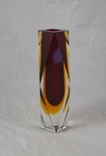 Murano Glas Vase Blockvase Sommerso Poli art mid century Gelb Rot dekorativ