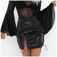 Sexy Damen Leder Rock Mini Rock Bleistiftrock Gogo Dessous Hohe Taille Schwarz