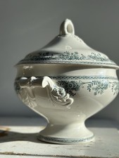 Antike Terrine, Steingut, Fayence, Französische Faïence, antikes Geschirr