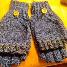 Klapp- Handschuhe , dunkelblau melangeHandgestr. Gr. M-L, reflektieren des garn