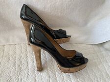 sexy plateau high heels damen pumps, Gr. 38 , Schwarz Lack/ Kork