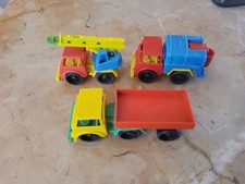 Plastik Spielzeugautos, Arbeitsfahrzeuge, Kran, Müllauto, LKW, 4cm hoch, Vintage