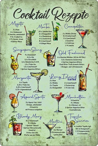 Blechschild cocktail rezepte - blechschild,