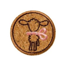 Bügelbild Applikation Aufnäher Patch Lamm Schaf Kork Schleife rosa 4,7 cm