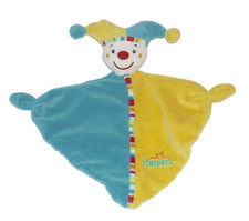 WIE NEU * FEHN Schmusetuch Clown Kasper Harlekin Schnuffeltuch PAMPERS gelb blau