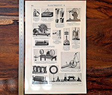 Alte Lithographie, Elektrizität, ca.1920, Blitz,Röntgen,Elektroskop,Teslaströme