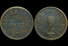 BIERMARKE: "Gut für ein Glas Bier". KAISERHALLE BONN am RHEIN / RHEINPROVINZ.