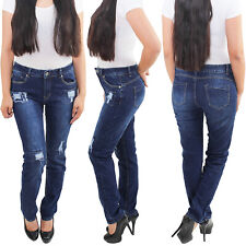 Damen Hüftjeans Hose Straight Leg gerader Schnitt Jeans Stretchjeans Destroyed