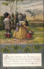 Künstler Ak Franke, G., Kinder bewundern einen Storch, Puppe,... - 3631495