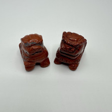 2 Stück Tempelwächter Löwe Foo Dog Klein Asien Stein Handgefertigt Geschnitzt