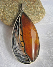 Designer Anhänger Bernstein in Silber 60-er Ja. Modernist amber Unikat 6,5 cm