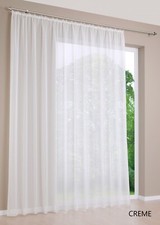 Gardinen Stores Vorhang Langstore Gardine Kräuselband Voile Creme transparent