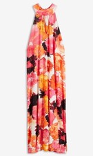 Kleid Gr. 48/50 Pink Weiß Schwarz Bedruckt Damen Maxikleid Neckholder-Dress Neu*