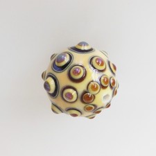 Großlochperle, Glas. handmade, hellgelbes Glas mit Kügelchen,  Ø 30 mm