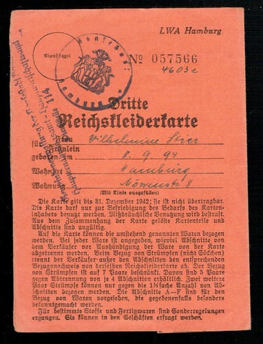 Dritte reichskleiderkarte - dritte, /