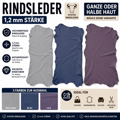 Lederhaut rindsleder 2mm - lederhaut, 1,2mm