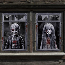 Halloween Fensterbilder 2er Set 80x120 cm Gruselige Fensterdeko Innen Außen