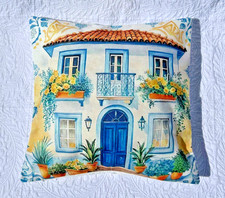 Kissenbezug Dekokissen  45x45 cm Motiv Zitronen Italien mediterra weiss blau