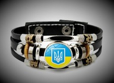 Niedliches schwarzes PU Leder Armband mit der Ukraine Flagge (Motiv 2)