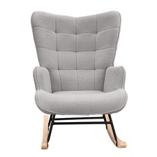 Schaukelstuhl Stillsessel Schaukelsessel Teddystoff Gepolsterter Lesesessel Grau