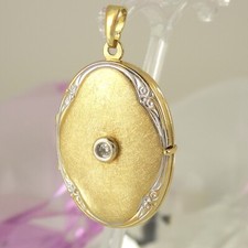 Anhänger Medaillon 585 Gelbgold Weißgold 14K 1 Diamant ca 0,02 ct Wesselton si