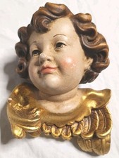 ENGEL PUTTE PUTTO HOLZ SCHNITZEREI GESCHNITZTE FIGUR BEMALT FLÜGEL 13cm  Vintage