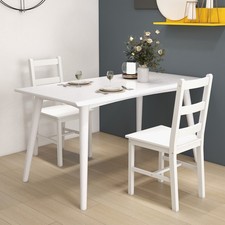 HOMCOM Esszimmerstühle 2er Set Holz Küchenstuhl mit Leistenrücklehne Weiß