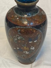 CLOISONNE`VASE CHINA EMAILLE BLUMEN VINTAGE + METALL MIT EMAILLE !!! SEITLICHE