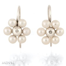 Ohrringe / Ohrhänger "Blume" in 925/- Silber je 6 Perlen + Diamant (22758)