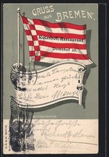 AK Bremen, Flagge und Gruss aus Bremen, Reklame für Rutenhof-Restaurant, Domsho 