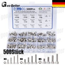 500tlg Imbusschrauben Muttern M3 M4 M5 Sortiment Set A2 Edelstahl 8/12/16/20MM