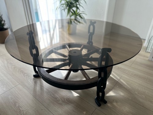 Wagenrad glastisch wohnzimmer - wagenrad,