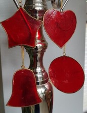 ? Alte Capiz Muschel Messingblech Anhänger * 4 -Set * rot * Baumschmuck