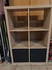 IKEA KALLAX Regal – Eicheneffekt Weißlasur – 77x112 cm + 2x DRÖNA Boxen Schwarz