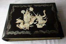 China Asiatika Lackalbum mit Auflage Drache mit 2 Frauen über d. Wolken (110580)